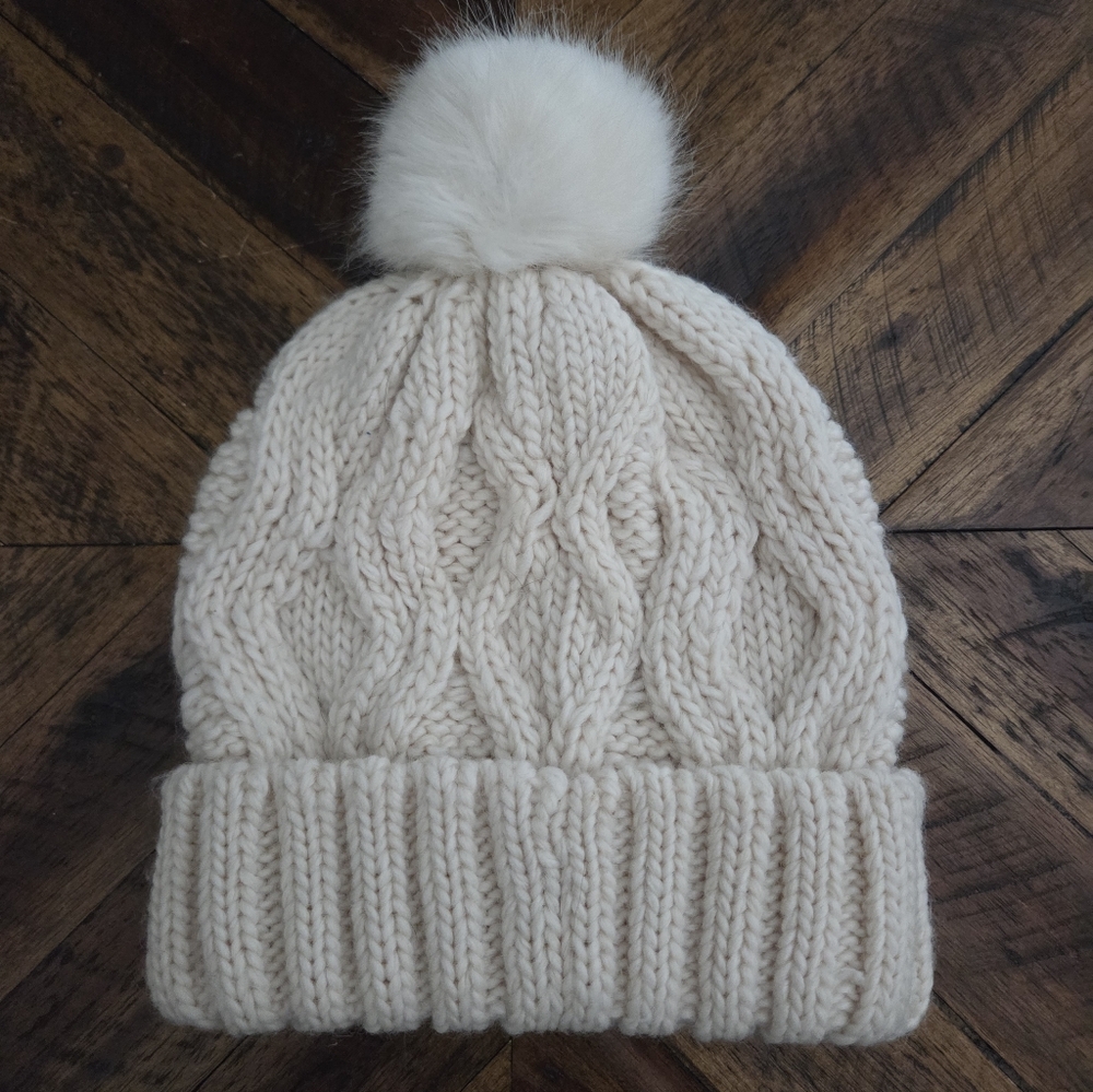 H&M Cream Knit Hat with Pom Pom